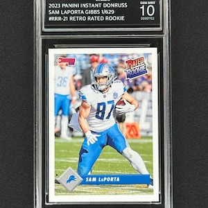 ¡Sam Laporta Detroit Lions 2023 Panini Instant Donruss Retro Rated Rookie Graded Gem Mint 10!