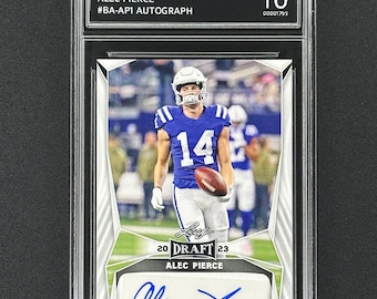 Tarjeta de novato del Draft Leaf de Alec Pierce de los Colts 2023, autógrafo, Gem Mint 10