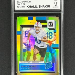 Khalil Shakir Buffalo Bills 2022 Donruss Bewertet Rookie Gold Press Proof #343 Graded!