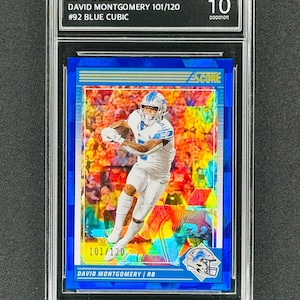 David Montgomery Detroit Lions 2024 Score Blue Cubic Parallell /120 Graded Gem Mint 10!