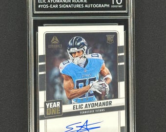 ¡Tarjeta de novato con autógrafo de Elic Ayomanor Titans 2025 Luminance, calificación Gem Mint 10!
