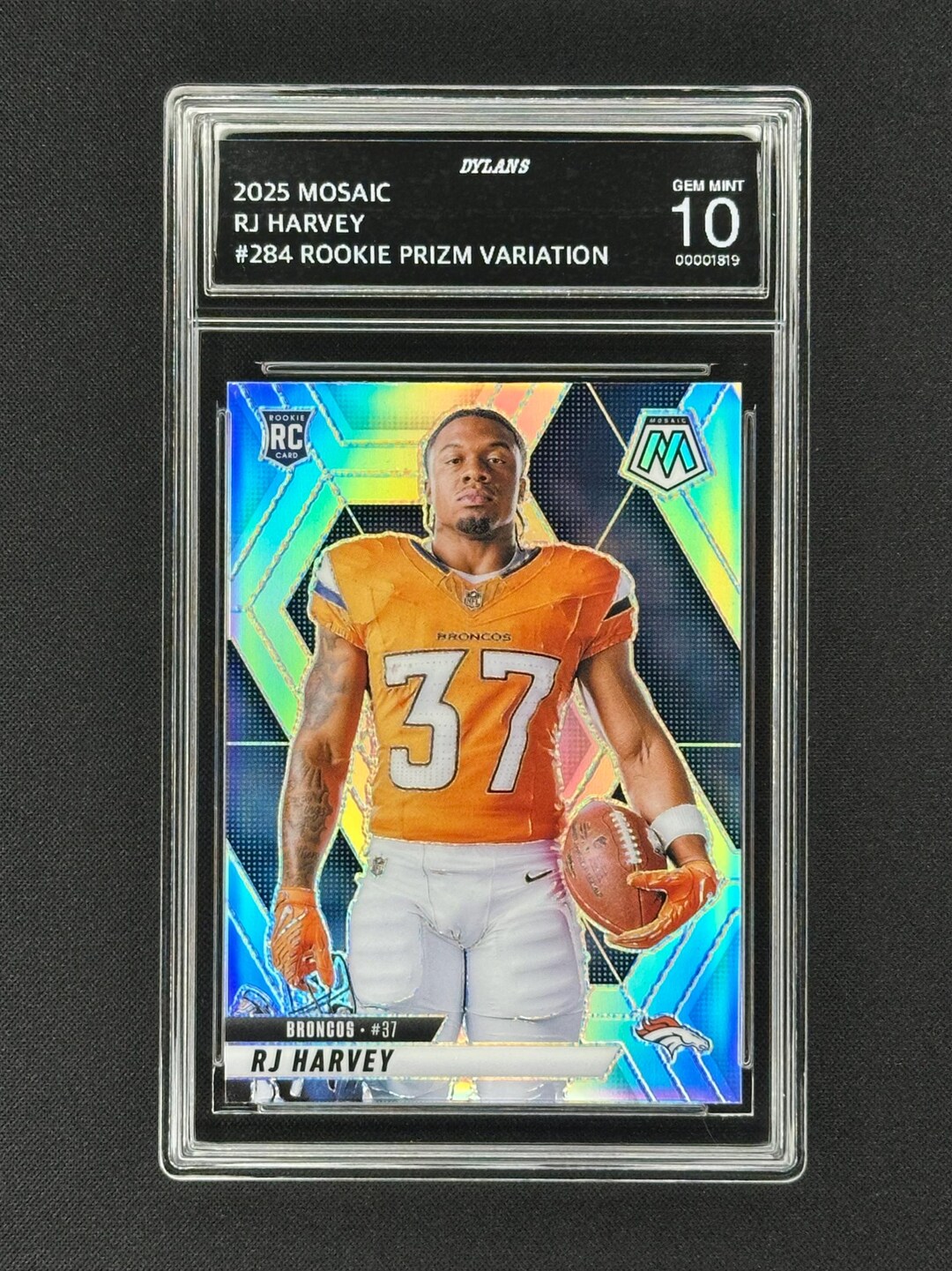 RJ Harvey Denver Broncos 2025 Mosaic Silver Prizm Variation Gem