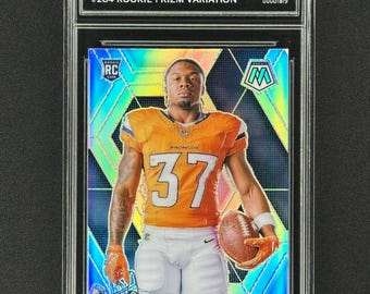 RJ Harvey Denver Broncos 2025 Mosaico Plata Prizm Variación Gema Menta 10