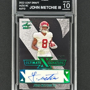 John Metchie Houston Texans 2022 Leaf Draft Ultimate Signatures Autógrafo 14/35 Classificado como Gem Mint 10!