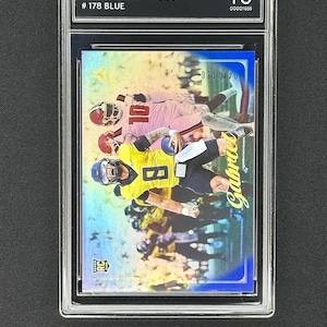 May include: A Dillon Gabriel 2025 Luminance trading card, graded Gem Mint 10, encased in a protective holder. The card features a player in a yellow uniform. The card is numbered 44/150 and is labeled #178 Blue.