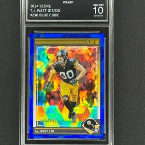 TJ Watt Pittsburgh Steelers 2024 Score Blue Cibic 13/120 Graded Gem Mint 10!