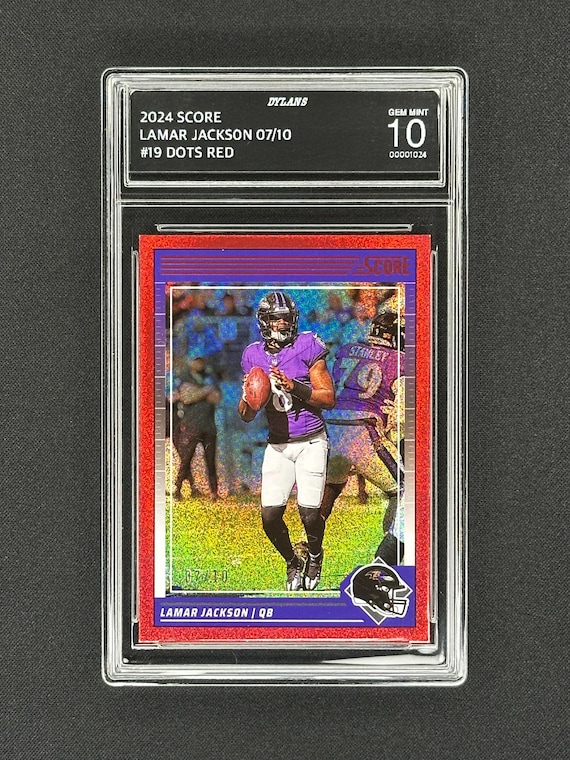 lamar jackson graded card Lamar Jackson Baltimore Ravens 2024 Score Dots Red /10 graded Gem Mint 10!