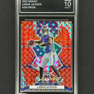 Lamar Jackson Baltimore Ravens 2022 Panini Mosaic Prizm classificado como Gem Mint 10!
