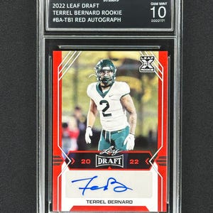 Terrell Bernard Buffalo Bills 2022 Leaf Draft Rookie Red Autograph Graded Gem Mint 10!
