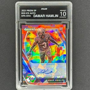 Damar Hamlin Buffalo Bills 2021 Prizm Draft Picks Red Cracked Ice Autograph Rookie Graded Gem Mint 10!
