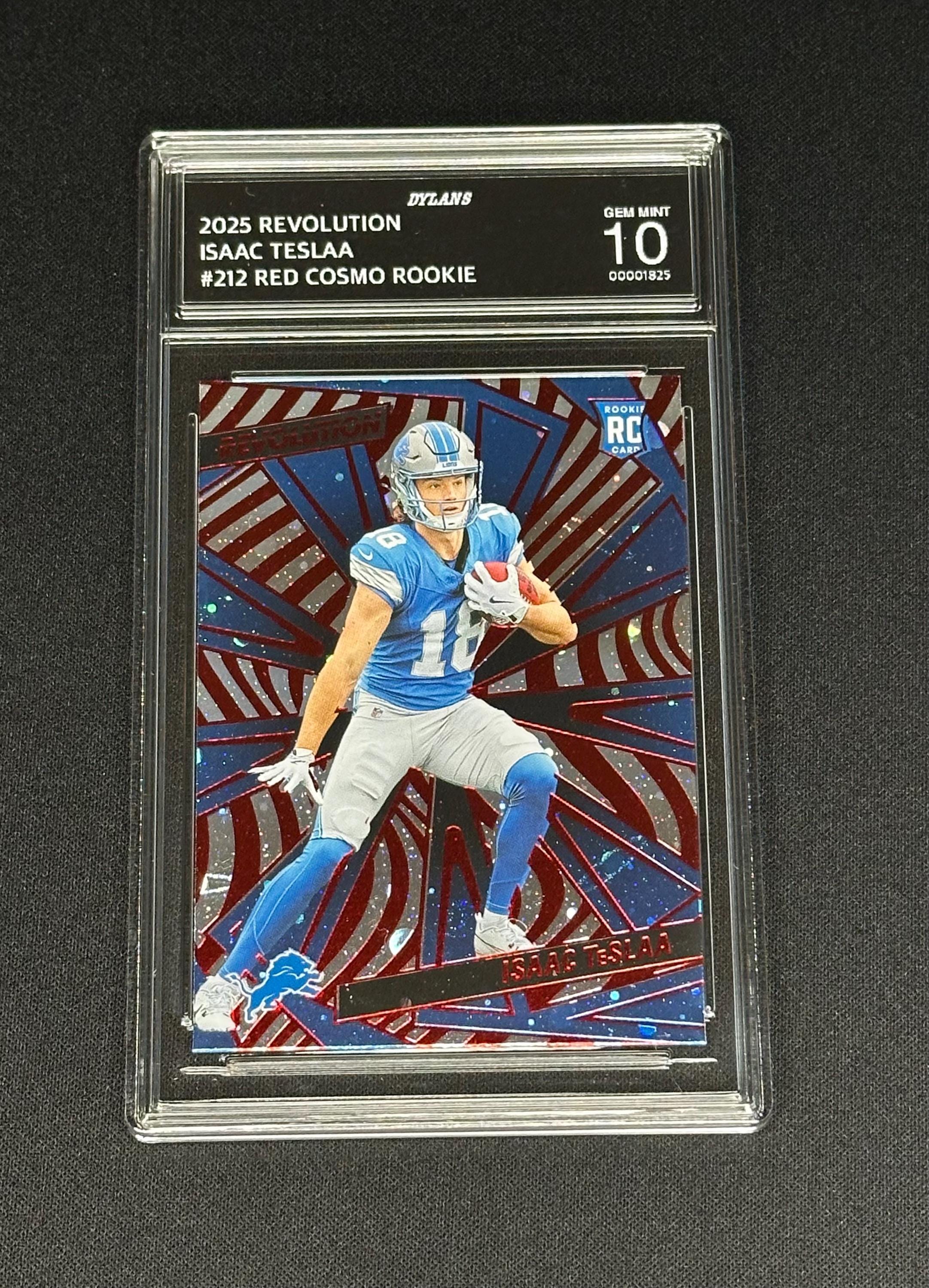 Isaac Tesla Rookie Card Isaac Teslaa Detroit Lions 2025 Revolution Red Cosmo Rookie Graded Gem ...