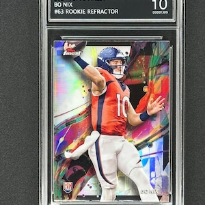 Bo Nix Denver Broncos 2024 Topps Finest refractor Rookie #63 Graded Gem Mint 10!
