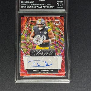 Darnell Washington Steeler 2025 Mosaic Script Red Wave Autograph Prizm Gem Mint 10