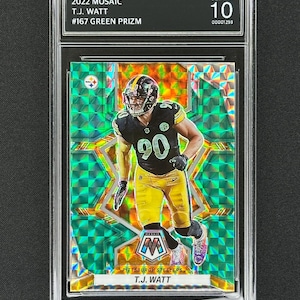 TJ Watt Pittsburgh Steelers 2022 Mosaic Green Prizm Graded Gem Mint 10!