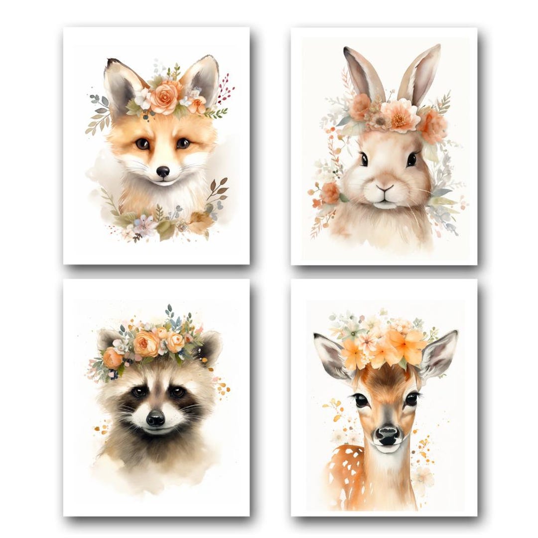 Woodland Fox Wall Art Print Set of 4 Forest Animals Baby Nursery Wall ...