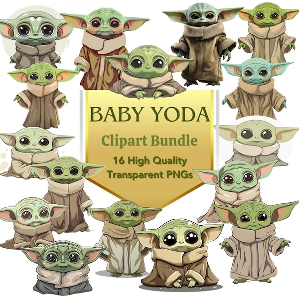 Baby Yoda Clipart PNG Bundle, Cute Star Wars Sticker Sublimation, Space Wars Galaxy Grogu PNG, Star Wars PNG, Baby Yoda Stickers Sublimate