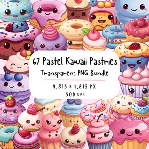 Söt kawaii dessert clipart-paket | 67 högkvalitativa PNG-filer | Kawaii sötsaker PNG | Kawaii matvektor | Sötsaker clipart | Munk