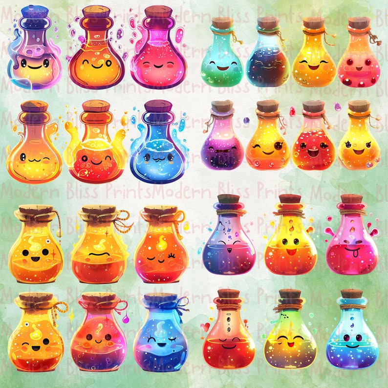 Witchy Clipart, Magic Potion, Halloween Clipart, Witch Clipart, Kawaii Clipart Bundle, Fairy Potions, Wizard Clipart, Potion Bottle Clipart, Bottle Clipart, Spell Clipart, I put a spell on you, Magic Clipart, Magic Png, Kawaii ClipArt, Cute Bottles