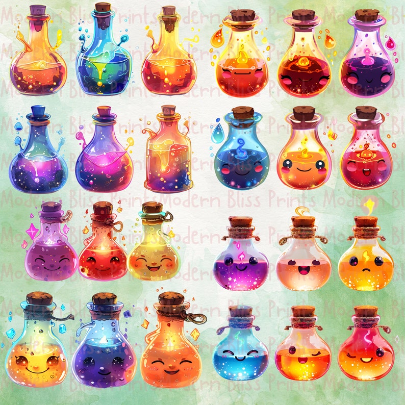 Witchy Clipart, Magic Potion, Halloween Clipart, Witch Clipart, Kawaii Clipart Bundle, Fairy Potions, Wizard Clipart, Potion Bottle Clipart, Bottle Clipart, Spell Clipart, I put a spell on you, Magic Clipart, Magic Png, Kawaii ClipArt, Cute Bottles