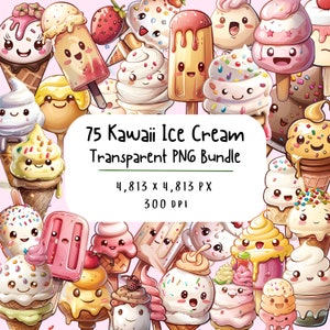 Kawaii Dessert Clipart Bundle of 75 PNG | Kawaii Cute Food | IceCream Clipart | Ice Cream Png | Popsicles Clipart | Summer Sweets Clipart
