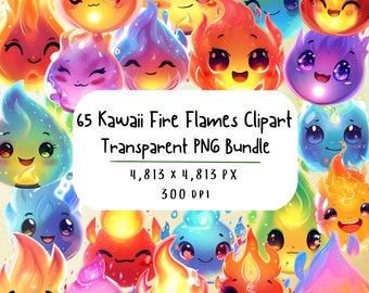 Fire Clipart Bundle of 65, Cute Kawaii Fire Png, Flame Clipart Bundle, Fire Flames Vector, Flames Png, Cartoon Fire Png, Kawaii Clipart