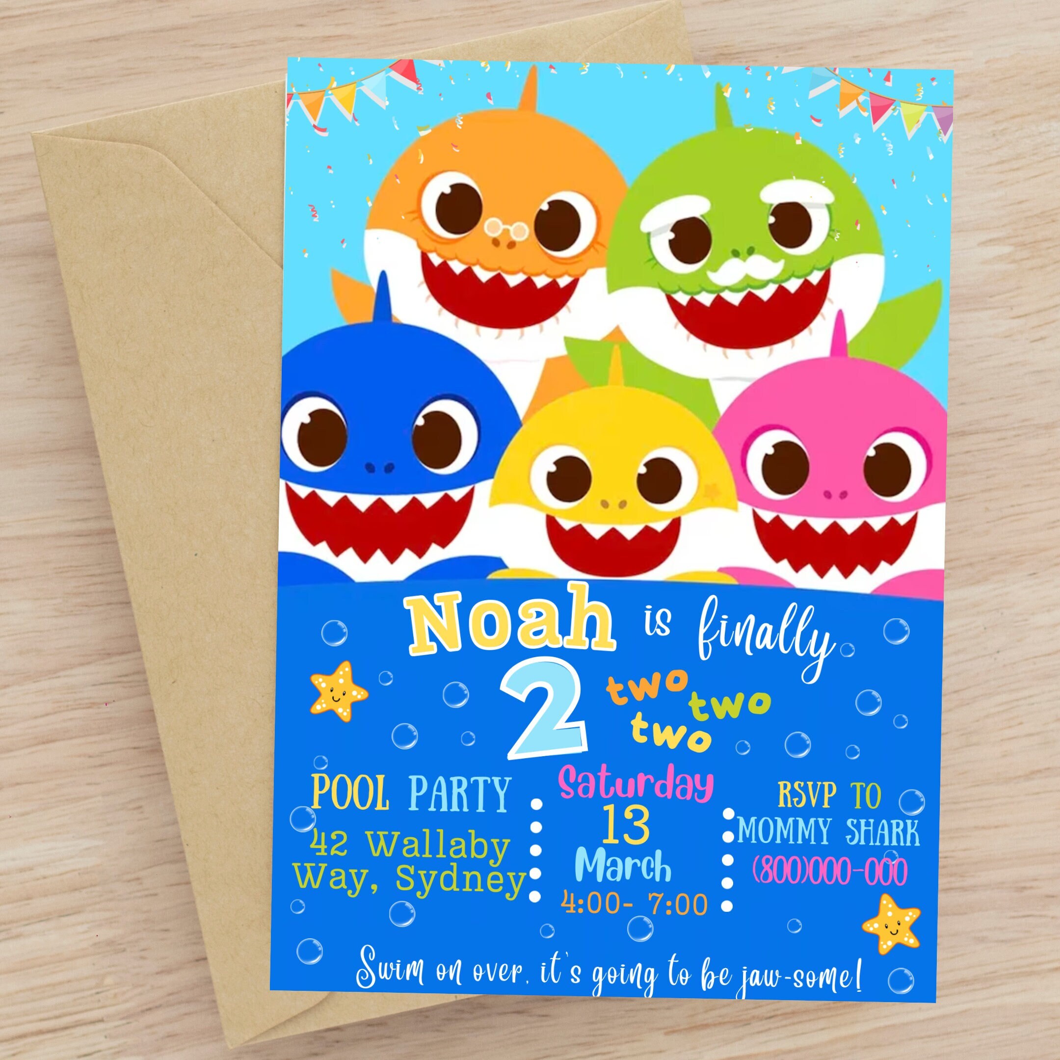 Editable Baby Shark Birthday Invitation Template