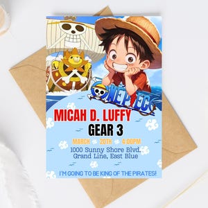 Modello modificabile di invito di compleanno di One Piece