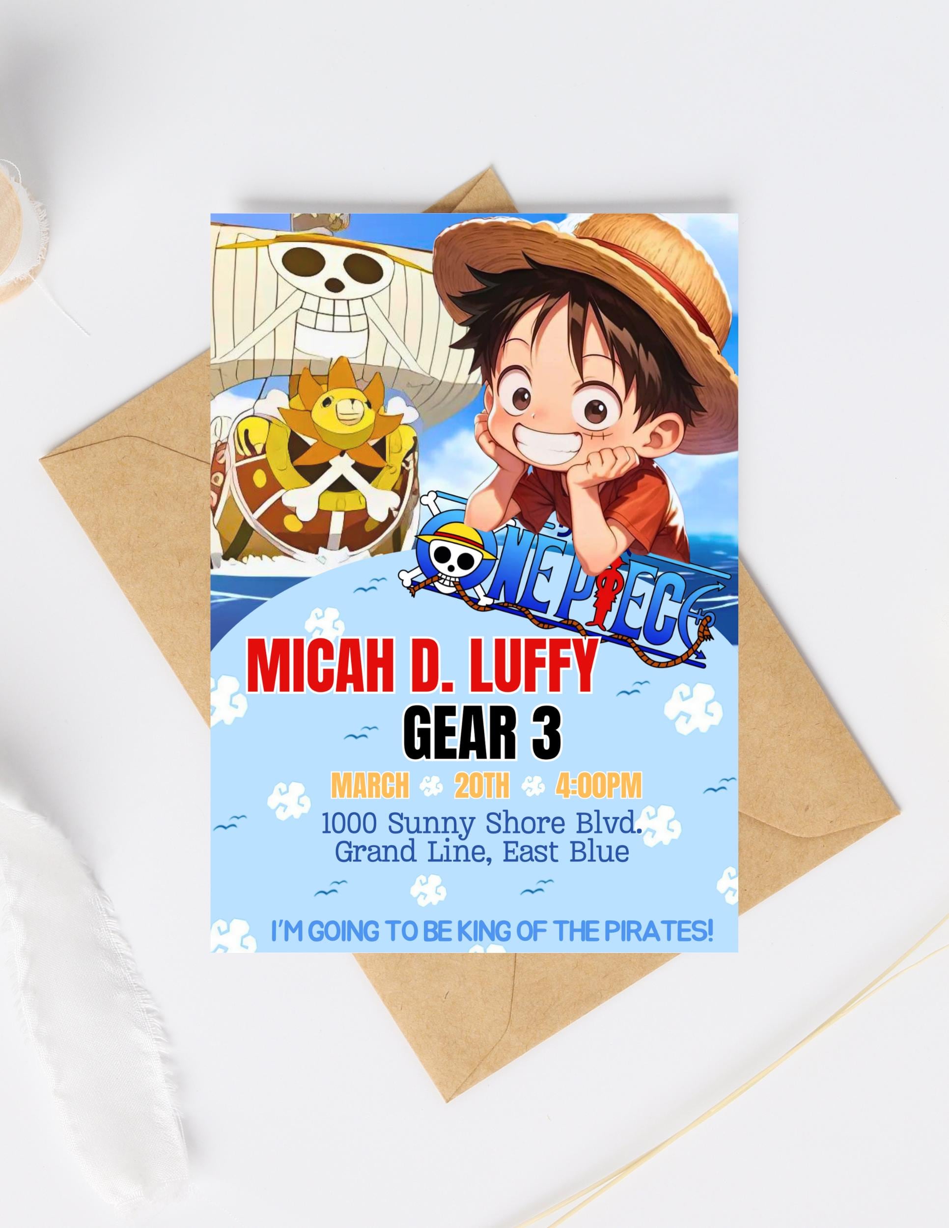 Editable One Piece Birthday Invitation Template - Etsy