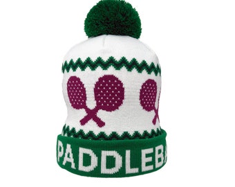 Custom Knit Paddleball Beanie Hats for Your Local Team - Personalized Colors and Text - Made in the USA