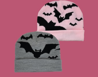 Goth Witchy Midnight Bats Knit Beanie Hat