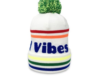 Custom Knit Rainbow Beanie Hats - Personalized Colors and Text - Winter Beanie, Party Hat - Made in the USA
