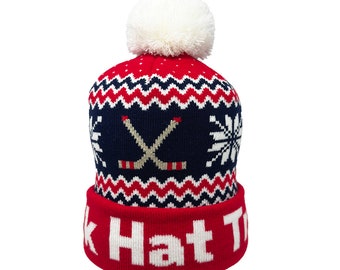 Custom Knit Hockey Beanie Hats for Your Local Team - Personalized Colors and Text - Made in the USA