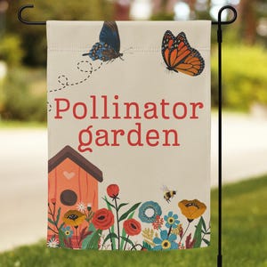 Pollinator Garden Sign - Yard Garden Flag with Butterflies & Bees, Outdoor Decor for Bee and Butterfly Lovers