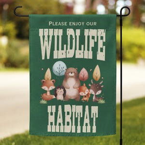 Wildlife Habitat Cute Woodland Creatures Garden flag | Native Garden | Wildlife Sanctuary | Pollinator Garden Sign