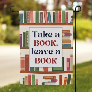 Little Free Library Garden Flag - Colorful Take a Book Shelves Yard Decor, Outdoor Book Exchange Banner