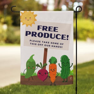 Free Produce Garden Yard Sign Flag | Outdoor Garden Decor | Front Yard Farmer's Market | Perfect for Vegetable Gardeners