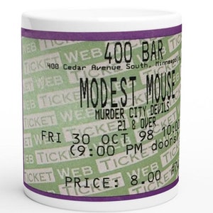Modest Mouse & Murder City Devils Konzertkarte Stub Becher - 1998 Minneapolis Show in der 400 Bar Keramik Kaffeetasse