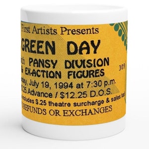 Green Day Dookie Konzertkarten-Tasse - Barrymore Madison & Pansy Abteilung Weiße 11 Unzen Keramik Kaffeetasse