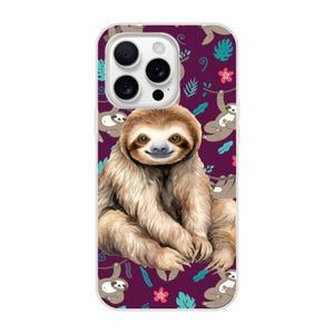 Cute Sloth iPhone Phone Case - Purple Flexi Design - Trendy Sloth Case for All iPhone Models