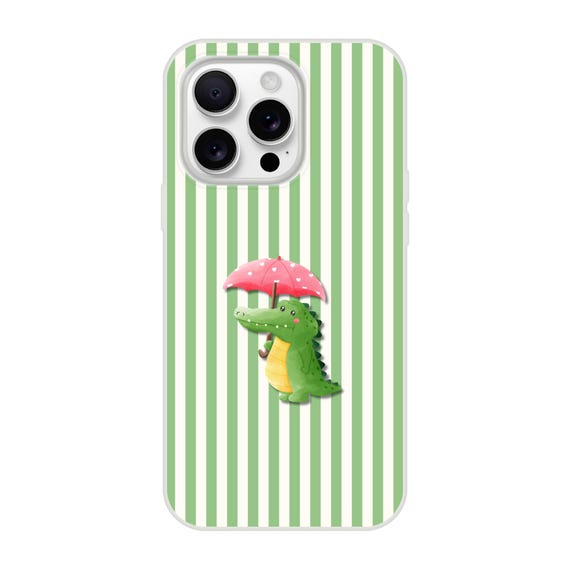 Cute Alligator Phone Case Green Striped Flexi Case for iPhone