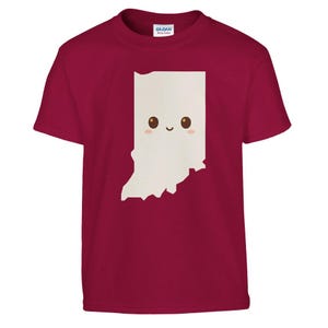 -shirt smiley carte de l'Indiana | T-shirt ras du cou classique pour enfants | T-shirt graphique mignon pour enfants | Cadeau amusant pour garçons et filles