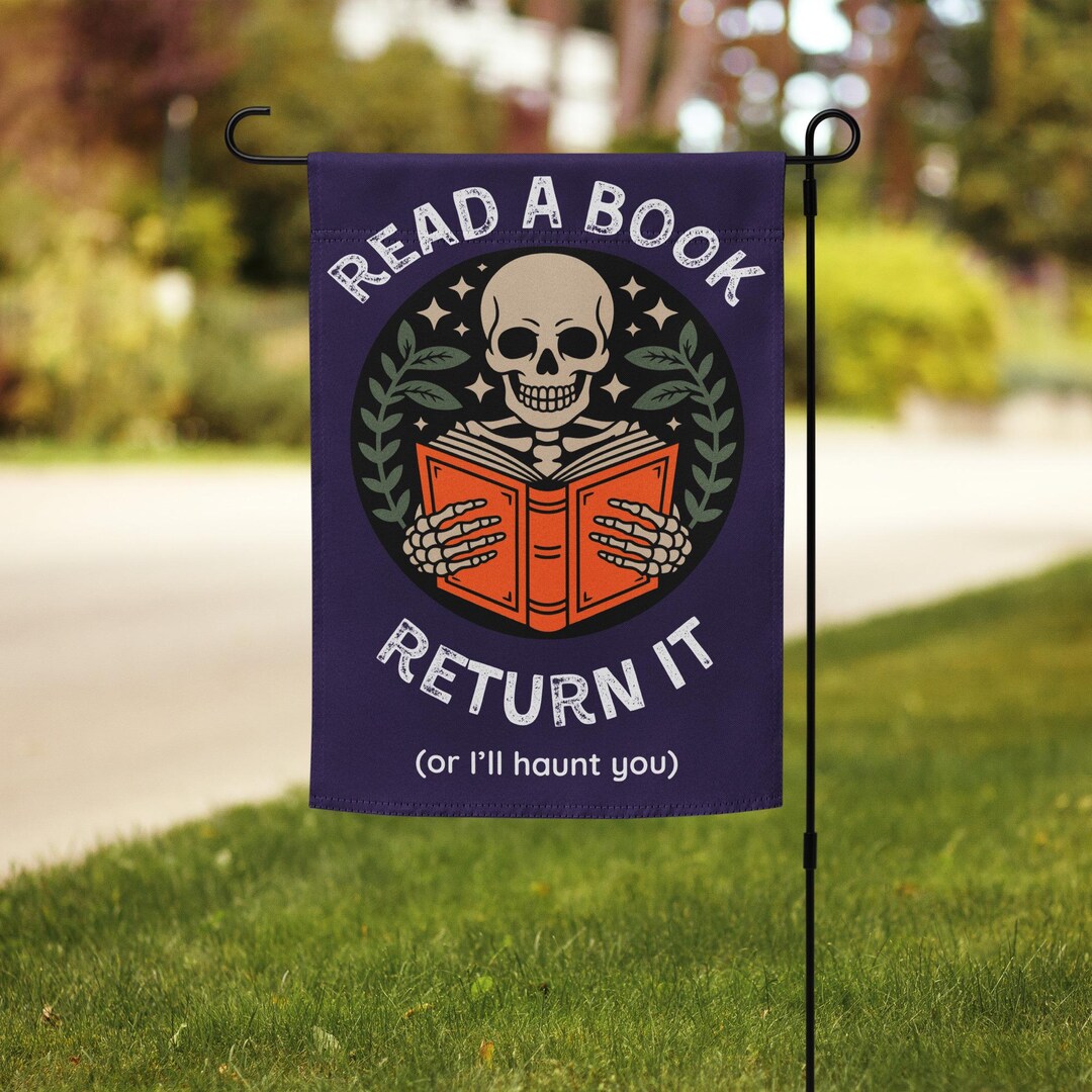 Library Flag Sign Creepy Skeleton Mini Library Garden Flag - Literary Horror Decor - Etsy