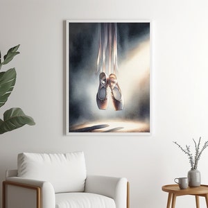 A high quality watercolor print showing a pair of Ballet Pointe Dancing Shoes.