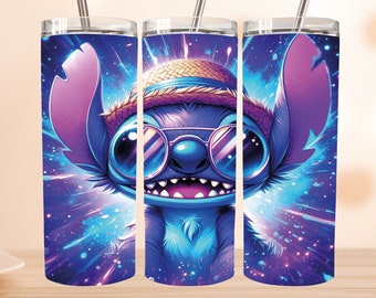 Envoltura de vaso de puntada 3D Png, vaso de puntada colorida con luz de neón, vaso de película de dibujos animados envuelto en vaso de dibujos animados, vaso de puntada de 20 oz, puntada png