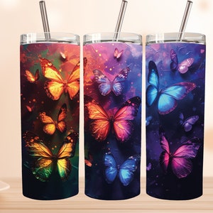 3D Butterflys 20 oz Skinny Tumbler Sublimation Design, Butterfly Tumbler Wrap, 3D colourful Butterfly Tumbler wrap, Instant Digital Download