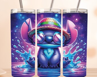 Envoltura de vaso de puntada 3D Png, vaso de puntada colorida con luz de neón, vaso de película de dibujos animados envuelto en vaso de dibujos animados, vaso de puntada de 20 oz, puntada png