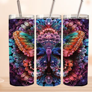 3D Butterfly 20 oz Skinny Tumbler Sublimation Design, Butterfly Tumbler Wrap, 3D colourful Butterfly Tumbler wrap, Instant Digital Download