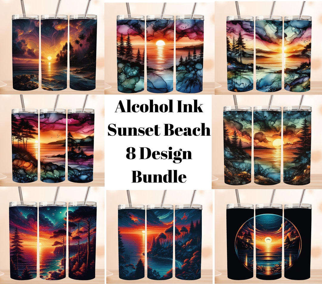 Alcohol Ink Sunset Beach 20 Oz Skinny Tumbler Sublimation Design Bundle ...