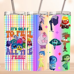 Cartoon Characters 20 oz Skinny Tumbler Png, Cartoon Emotions 20oz Tumbler Png, Movies Characters 20oz Tumbler Wrap, Emotions  Tumbler wrap