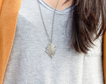 arrowhead necklace - boho pendant - bohemian long necklace - bohemian necklace - arrow charm - arrowhead - sterling silver, 925 Sterling
